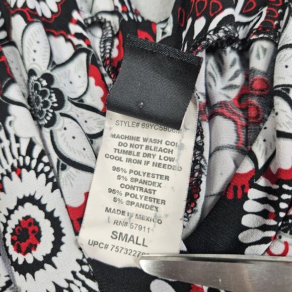 Vtg Y2K Wrapper Babydoll Blouse Womens Small Floral Black White Red Tie Back - Picture 5 of 13